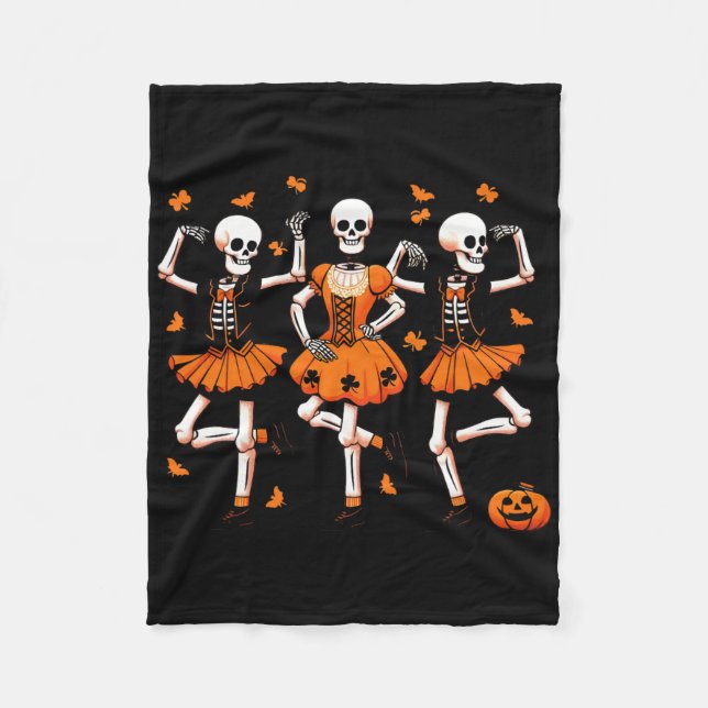 Irish Dancing Skeletons Spooky Dance Halloween Wom Fleece Blanket (Front)