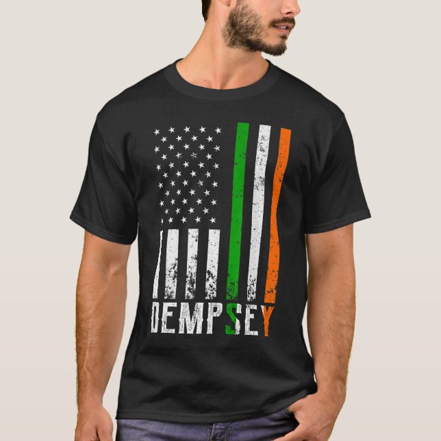 Irish DEMPSEY Family American Flag Ireland Flag T-Shirt (Front)