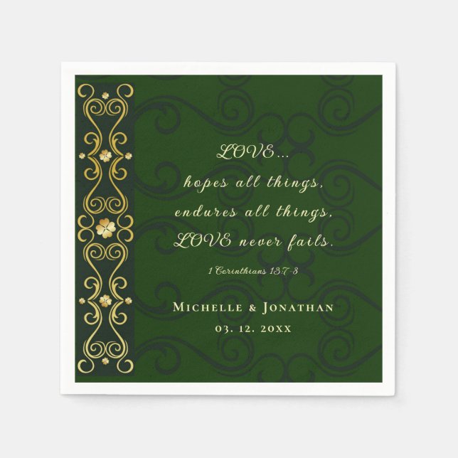 Irish Design LOVE Never Fails Bible Verse Wedding Napkin (Front)