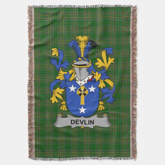  Irish Devlin or O_Devlin Coat of Arms Family Cres Throw Blanket (Front Vertical)