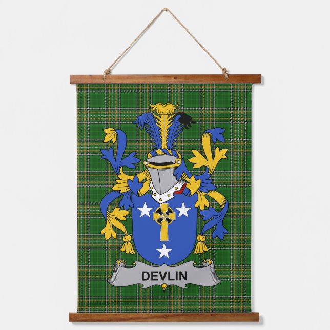 Irish Devlin or O_Devlin Coat of Arms Family Crest Hanging Tapestry (Front)