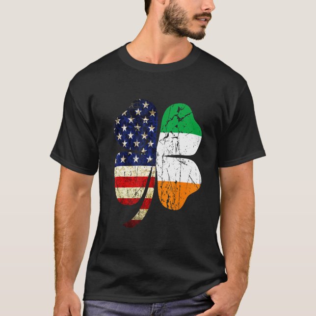 Irish Distressed American Flag Ireland Flag St Pat T-Shirt (Front)
