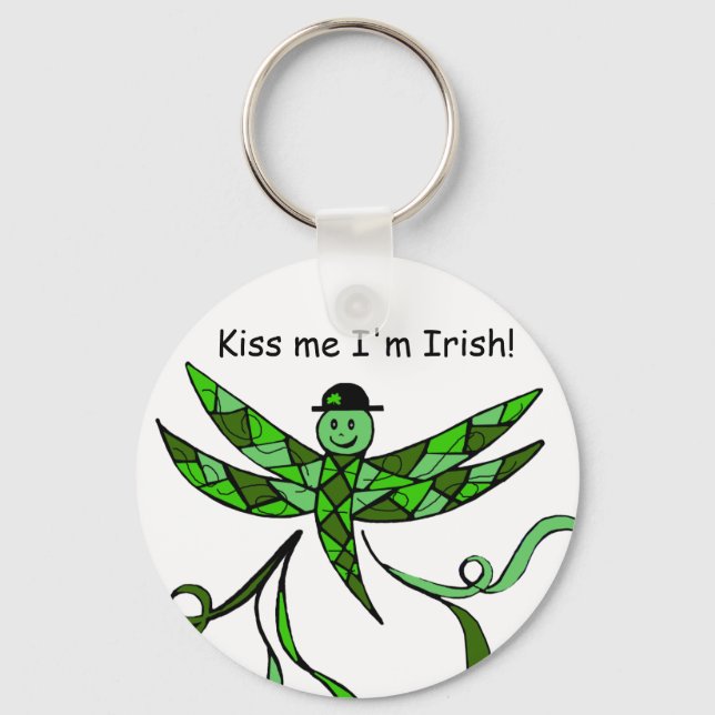 Irish Dragonfly, Kiss me I'm Irish! key Chain (Front)