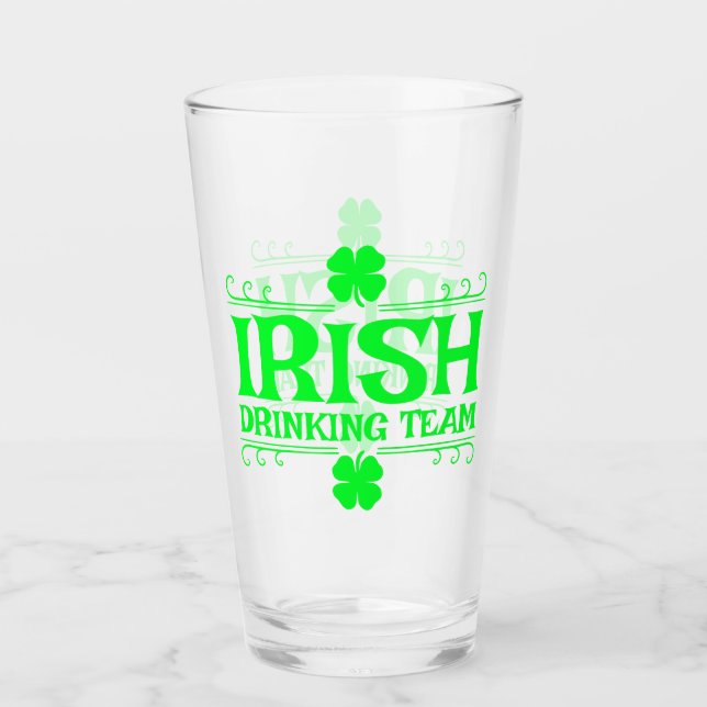 Irish Drinking Team, Lucky, Shamrock, Green Beer, Glass (Front)
