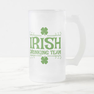 Irish Drinking Team Shamrock Frosted Glass Beer Mug
