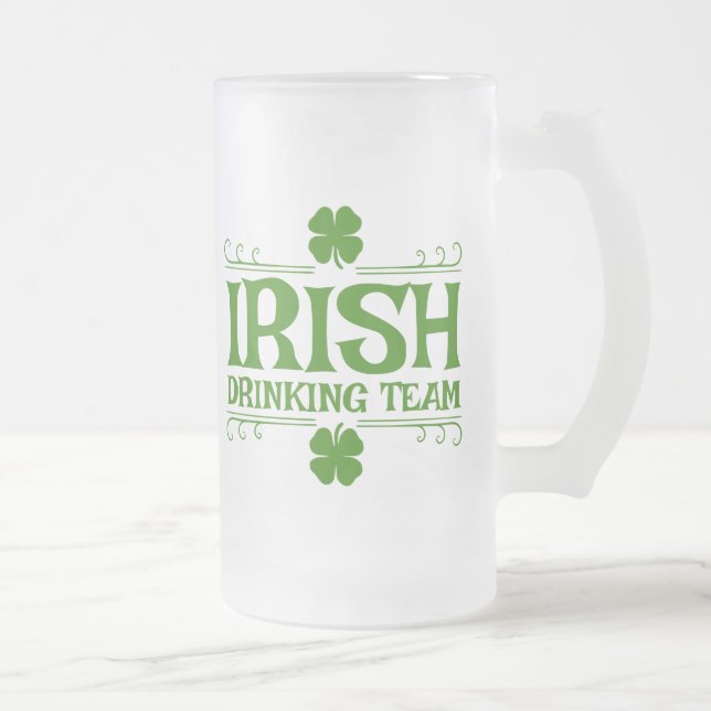 Irish Drinking Team Shamrock Frosted Glass Beer Mug (Right)