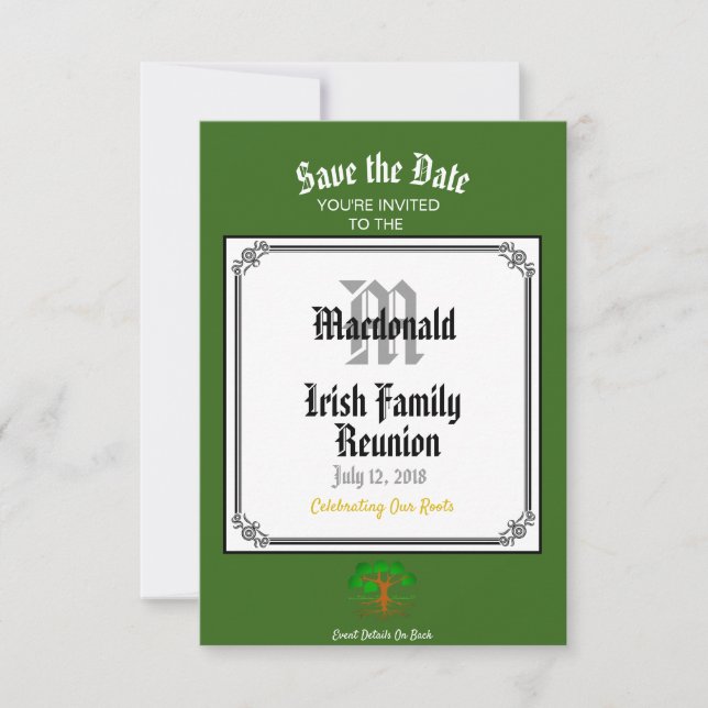 Irish Family Reunion Any Name Date Green Save The Date (Front)