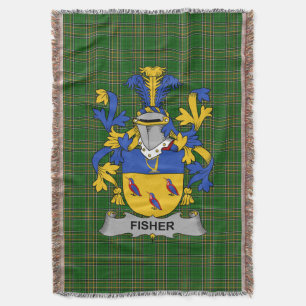 Irish Fisher Coat of Arms Family Crest Ireland Throw Blanket