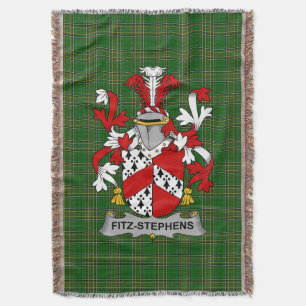  Irish Fitz-Stephens Coat of Arms Family Crest Ire Throw Blanket