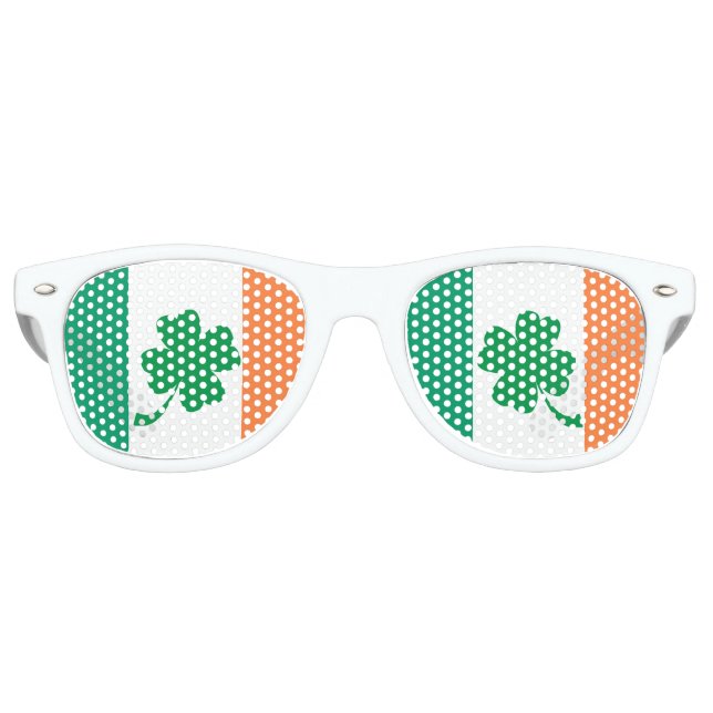 Irish Flag and 4 Leaf Clover Retro Sunglasses (Front)