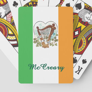 Irish flag and Vintage Harp and Shamrock Custom Playing Cards