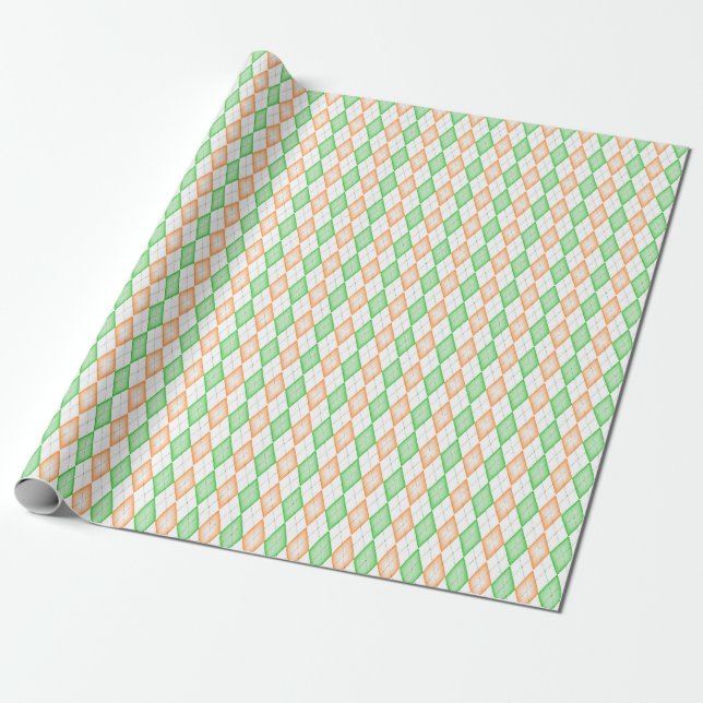 Irish Flag Argyle Wrapping Paper (Unrolled)