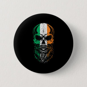 Irish Flag Bearded Skull Head Saint Patrick's Day 6 Cm Round Badge