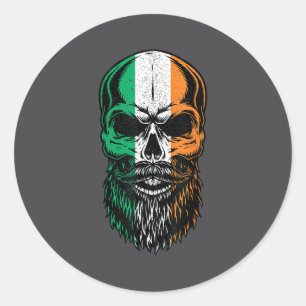 Irish Flag Bearded Skull Head Saint Patrick's Day Classic Round Sticker