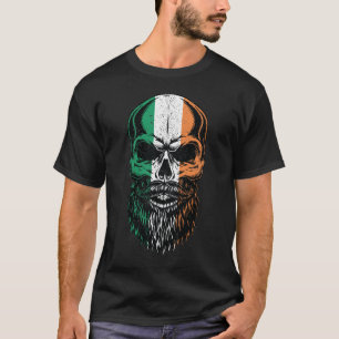 Irish Flag Bearded Skull Head Saint Patricks Day T-Shirt