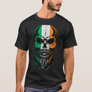 Irish Flag Bearded Skull Head Saint Patrick's Day T-Shirt