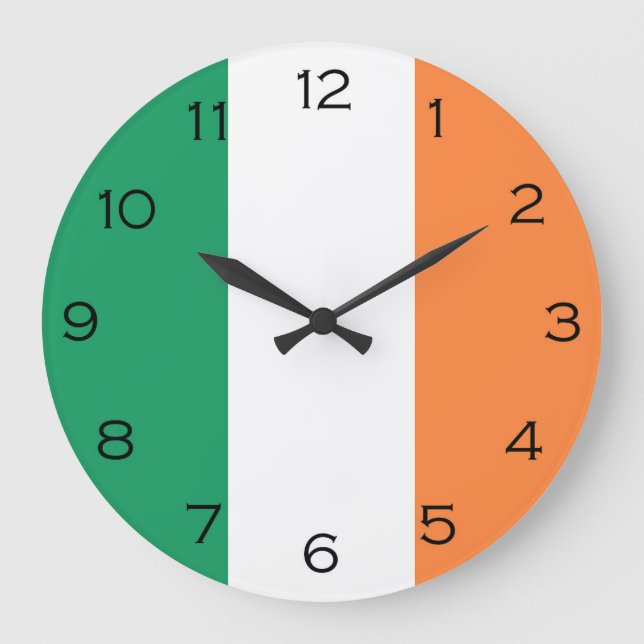 Irish Flag Black Numbers wccnt Large Clock (Front)