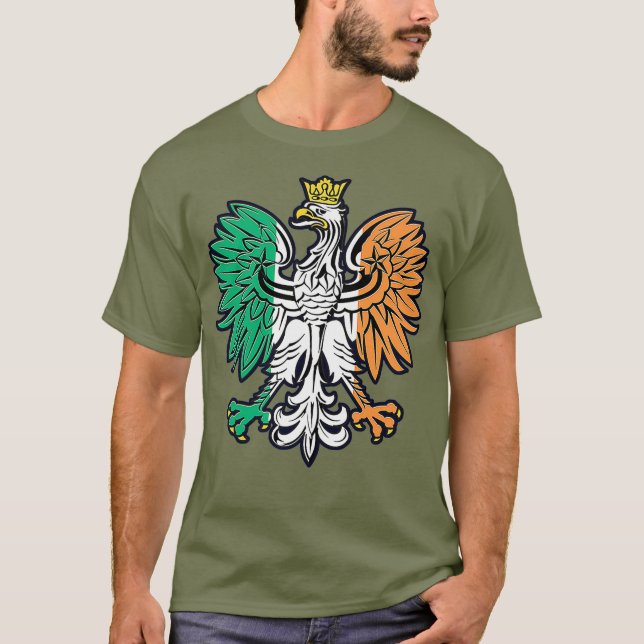 Irish Flag Colors Polish Eagle Pride T-Shirt (Front)