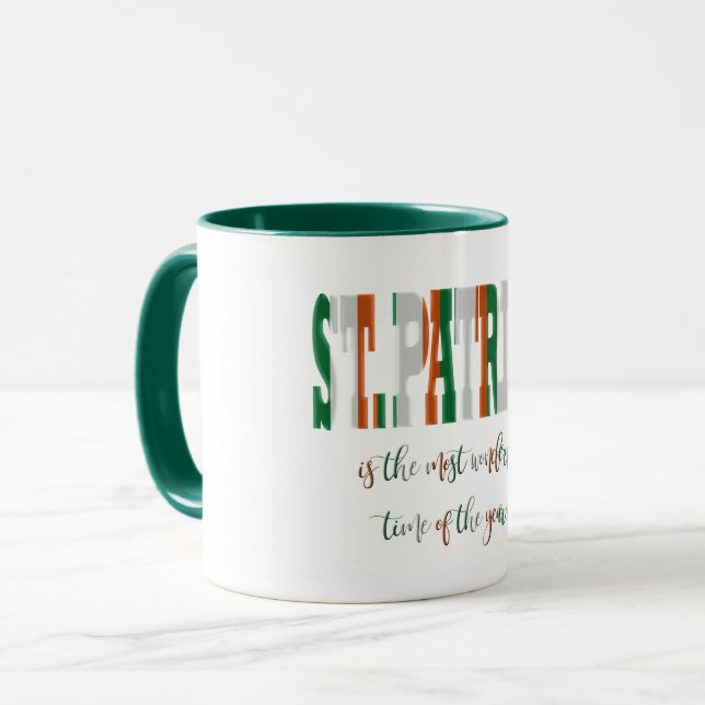 Irish Flag Colours in Text St. Patrick Mug (Front Left)