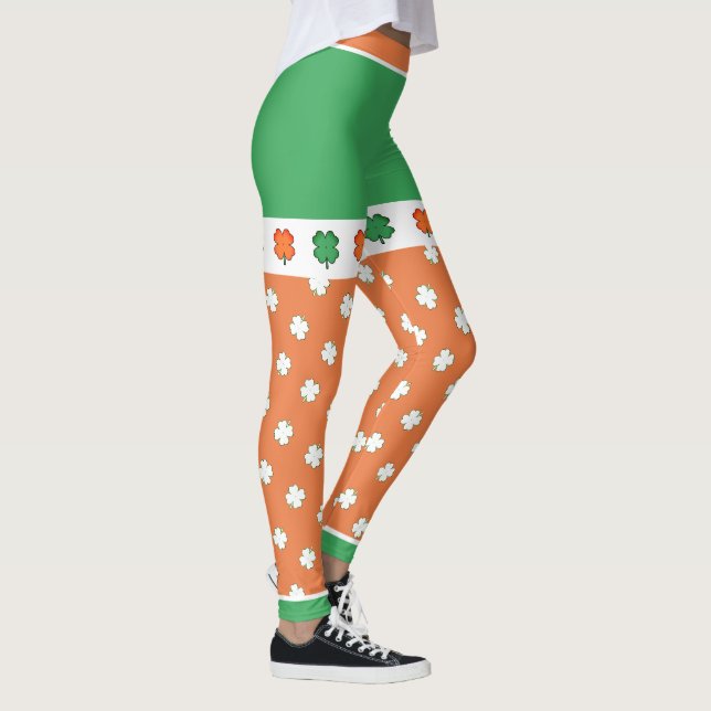 IRISH Flag Colours with 4 Leaf Clovers Leggings (Right)