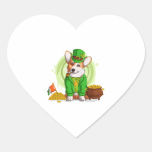 Irish Flag Corgi Dog Smoking a Pipe, Shamrock St P Heart Sticker