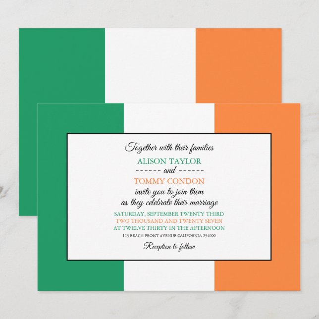 Irish Flag, Flag of Republic of Ireland Wedding Invitation (Front/Back)