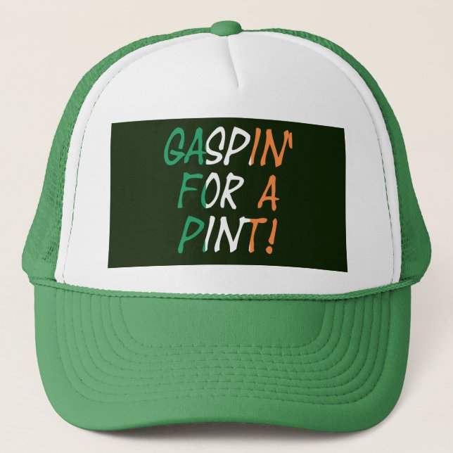 Irish Flag Gaspin For A Pint overlay thcnt Trucker Hat (Front)