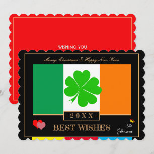 Irish Flag & Happy New Year/Best Wishes Shamrock Holiday Card