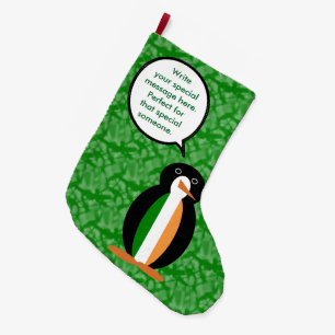 Irish Flag Holiday Ms. Penguin Talking Large Christmas Stocking