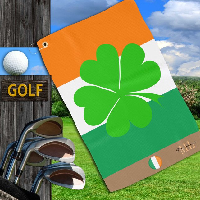 Irish flag & Ireland monogrammed Golf Shamrock Golf Towel (Creator Uploaded)