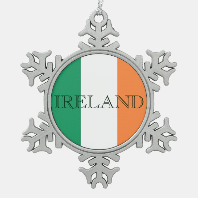 Irish Flag Ireland orncn Snowflake Pewter Christmas Ornament (Front)