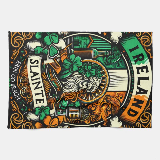 Irish Flag Ireland Saint Patricks Day Slainte Tea Towel (Horizontal)