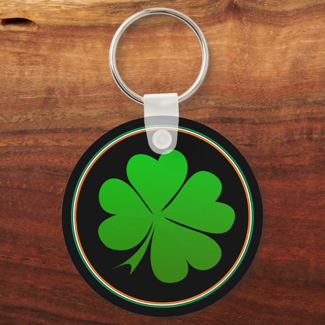 Irish Flag Keys, Lucky Clover Ireland / St Paddy Key Ring (Front)