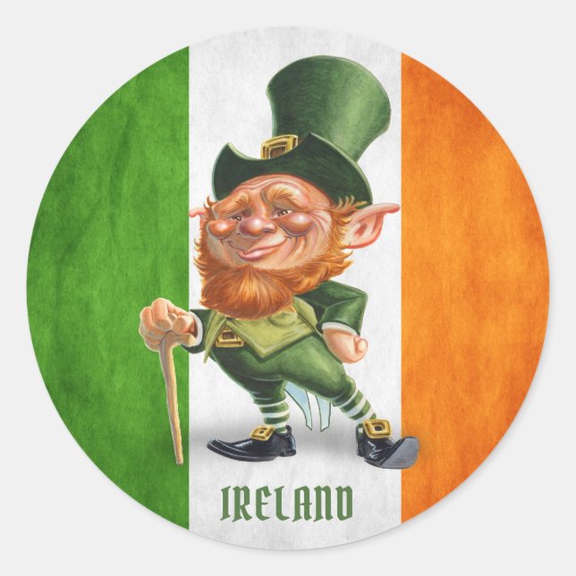 IRISH FLAG LEPRECHAUN CLASSIC ROUND STICKER (Front)
