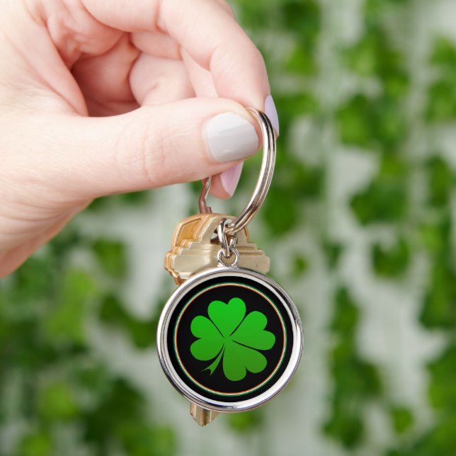 Irish Flag, Lucky Clover Ireland / Shamrock Key Ring (Hand)
