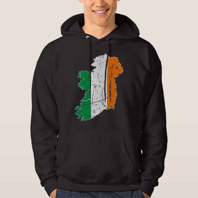 Irish Flag Map Souvenir Distressed Ireland Adults  Hoodie (Front)