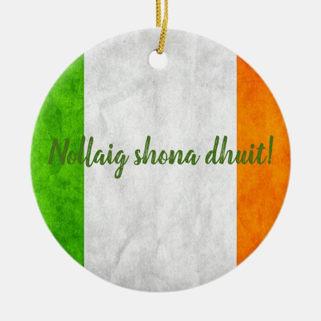 Irish Flag Nollaig shona dhuit! Ceramic Tree Decoration (Front)