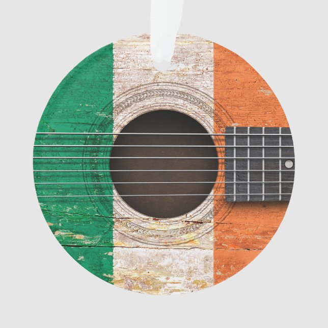 Irish Flag on Old Acoustic Guitar Ornament (Front)