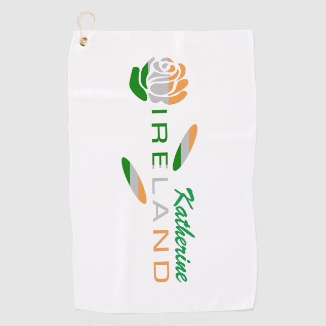 Irish Flag Rose Personalised Golf Towel (Front)