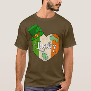 Irish Flag Shamrock Heart with Leprechaun Hat St P T-Shirt