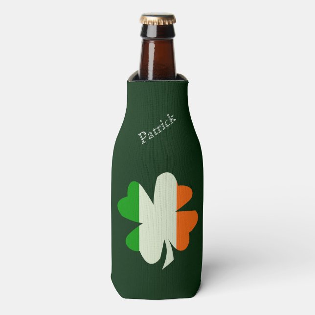 Irish Flag Shamrock Personalised Bottle Cooler (Bottle Front)