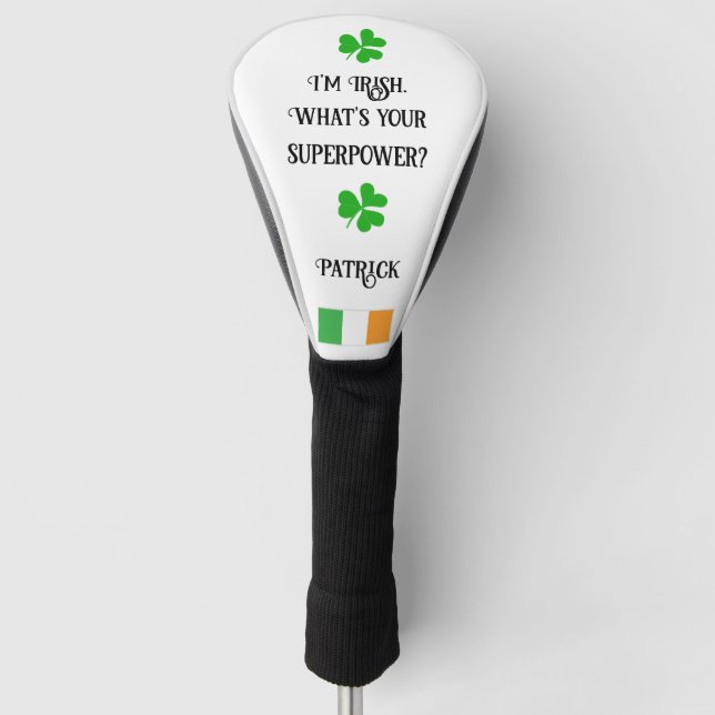 Irish flag & shamrock personalised Golf Head Cover (Front)