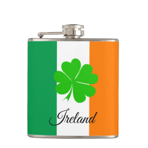 Irish Flag & Shamrock, travel Ireland /sports fans Hip Flask