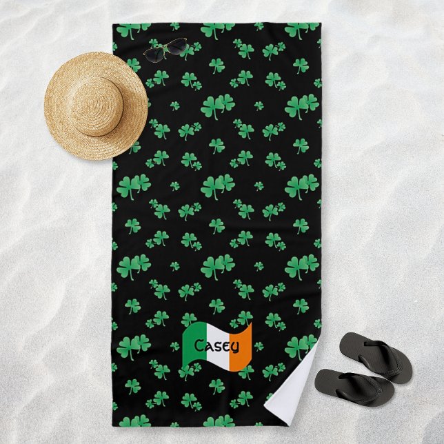 Irish Flag Shamrocks Personalised Beach Towel (Irish Flag Shamrocks Personalized Beach Towel)