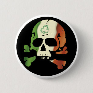 Irish flag skull 6 cm round badge