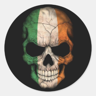 Irish Flag Skull on Black Classic Round Sticker