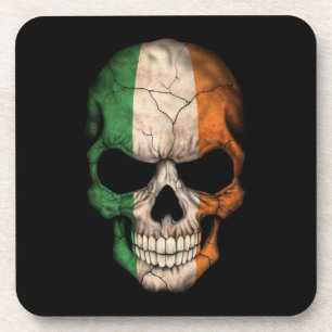 Irish Flag Skull on Black Coaster