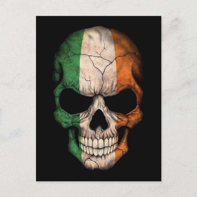 Irish Flag Skull on Black Postcard (Front)