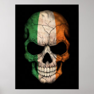 Irish Flag Skull on Black Poster