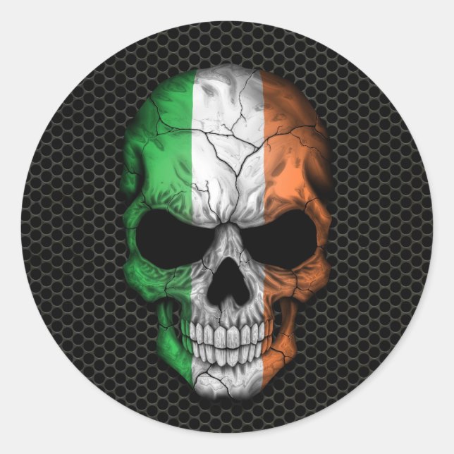 Irish Flag Skull on Steel Mesh Graphic Classic Round Sticker (Front)
